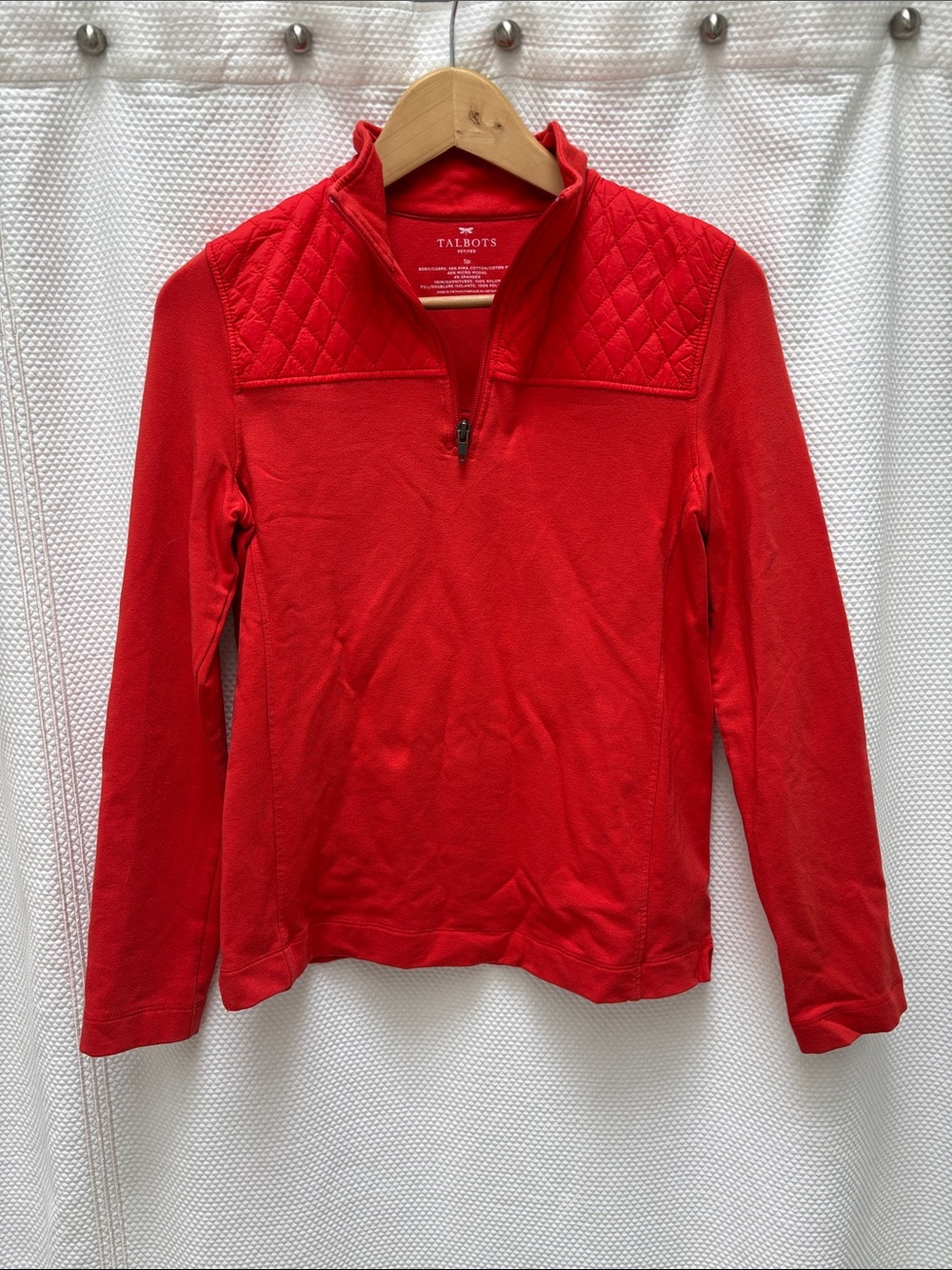 Talbots Red Quilted Yoke Half-Zip Sweater